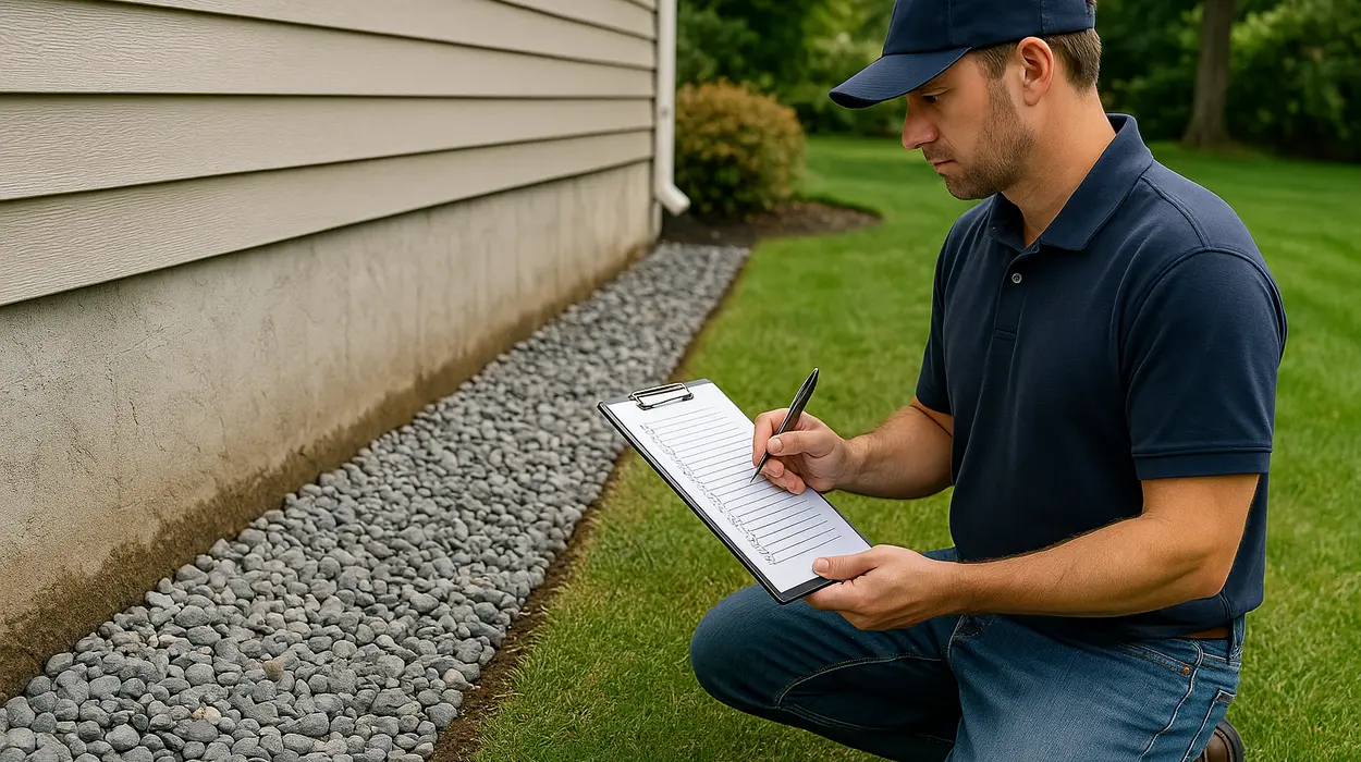 a french drain contractor writting on a clipboard  from Dallas French Drain Installation in Dallas, TX - cost to put in a french drain