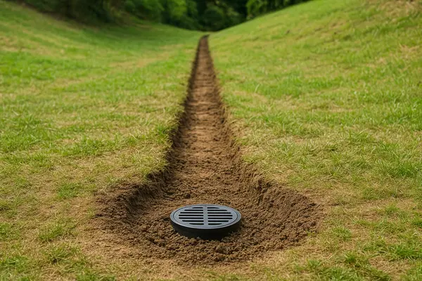 a very shallow ditch from Dallas French Drain Installation in Dallas, TX - cost to put in a french drain