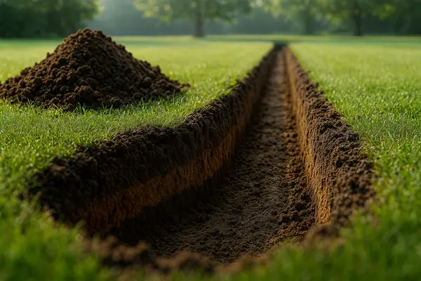 a ditch seen from an upclose angle from Dallas French Drain Installation in Dallas, TX - french drain backyard