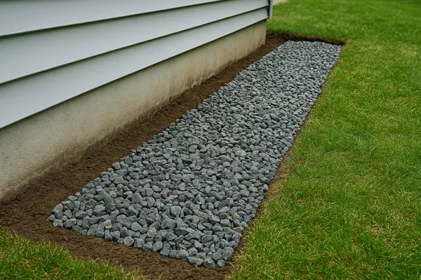 a gravel-filled ditch from Dallas French Drain Installation in Dallas, TX - french drain contractor a gravel-filled ditch from Dallas French Drain Installation in Dallas, TX - french drain contractor