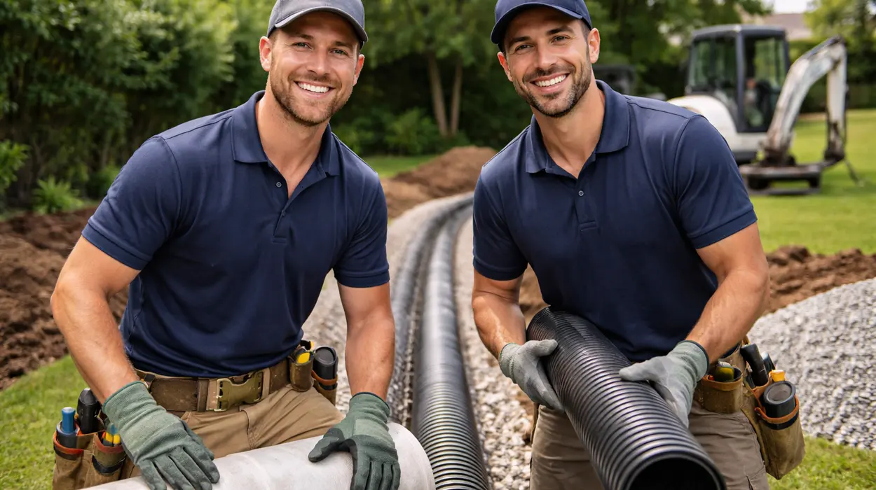2 french drain contractors smiling at the camera from Dallas French Drain Installation in Dallas, TX - french drain in crawl space