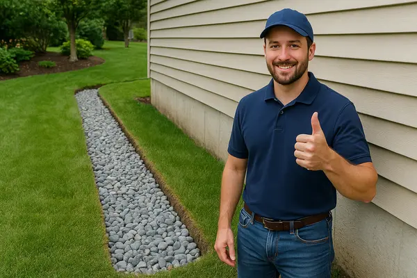 a french drain worker giving a thumbs up from Dallas French Drain Installation in Dallas, TX a french drain worker giving a thumbs up from Dallas French Drain Installation in Dallas, TX