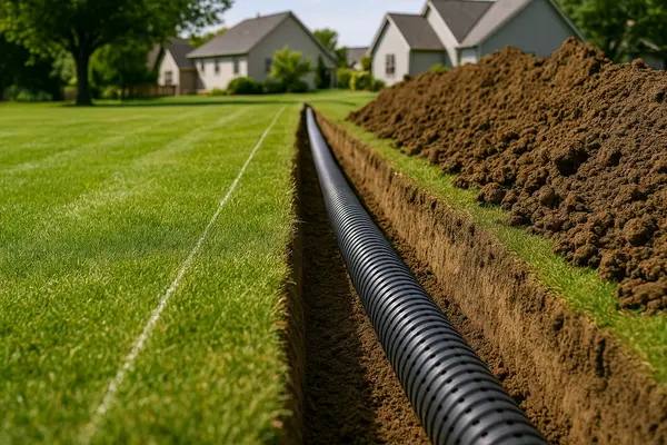 a large pipe laying on a ditch from Dallas French Drain Installation in Dallas, TX - french drain sump pump
