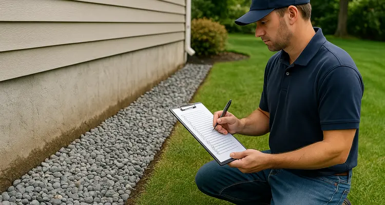 a french drain contractor writting on a clipboard  from Dallas French Drain Installation in Garland, TX - Garland TX
