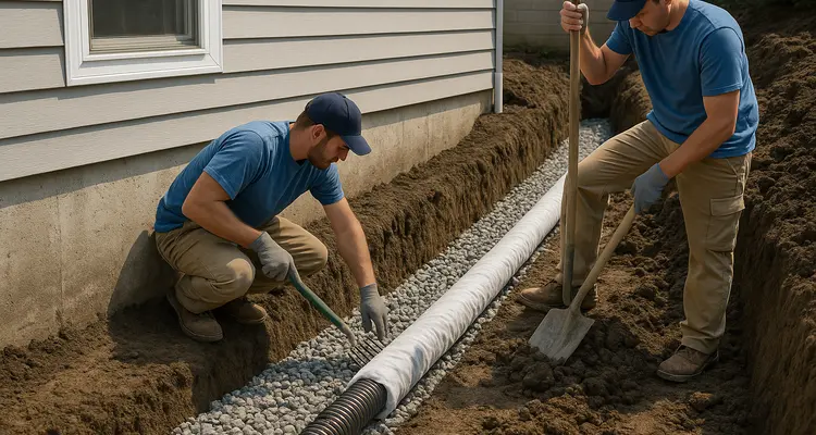 2 contractos working on a french drain project from Dallas French Drain Installation in Dallas, TX - gravel french drain