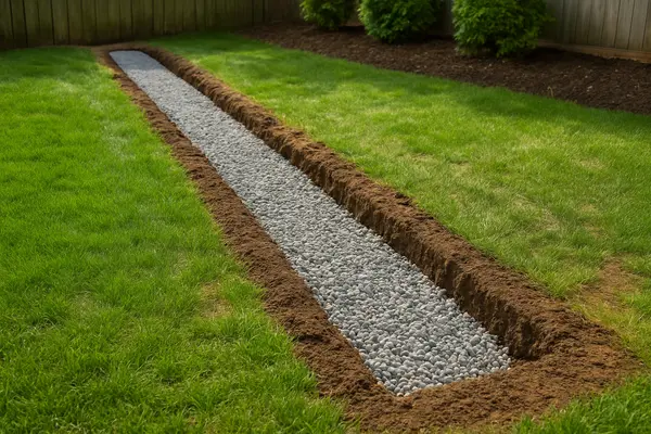 a gravel-filled ditch from Dallas French Drain Installation in Irving, TX - Irving TX