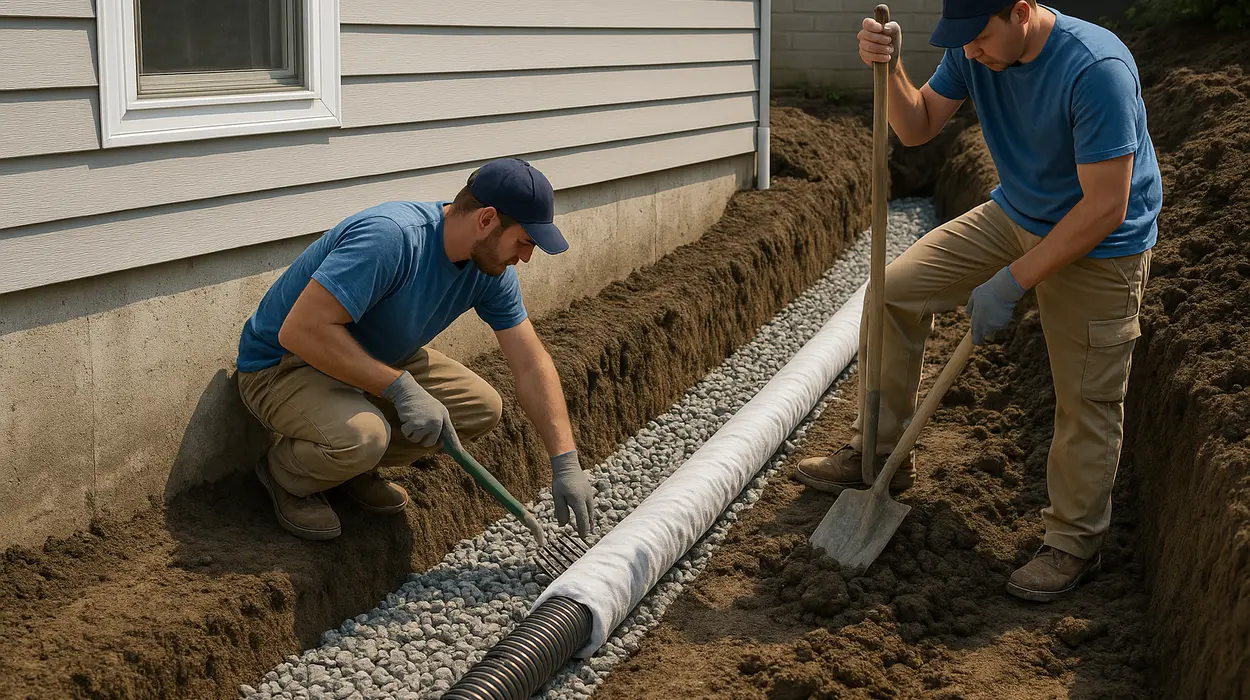 2 contractos working on a french drain project from Dallas French Drain Installation in Plano, TX - Plano TX