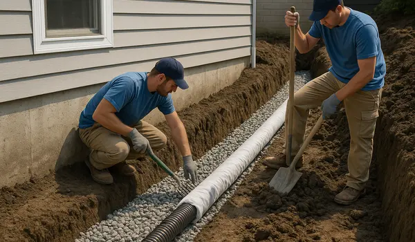 2 contractos working on a french drain project from Dallas French Drain Installation in Plano, TX - Plano TX